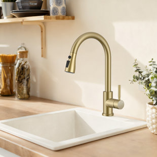 High Arc Commercial Kitchen Faucet For Sinks With 3-in-1 Pull-down Sprayer | Stream, Spray & Pause Modes In Durable Brushed Golden Finish | For Bar, Rv, Utility Sink