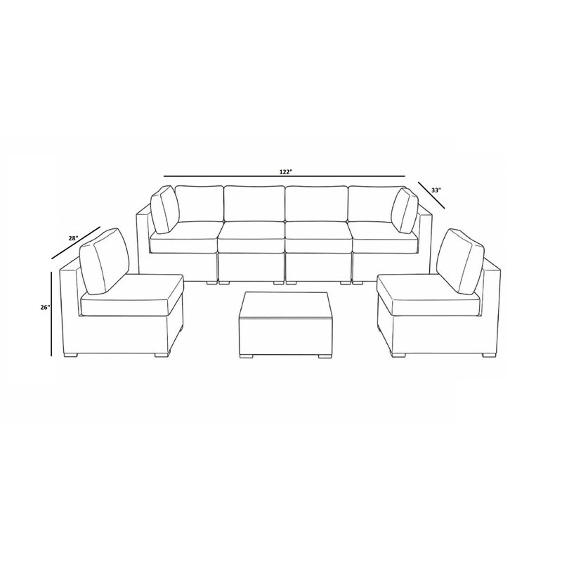 Ensemble de conversation en osier pour 6 personnes avec coussins Sunbrella Estes, Toile bleu marine Sunbrella®