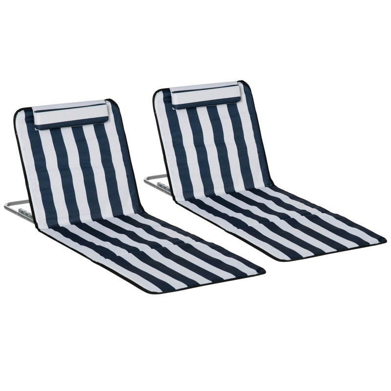 2 chaises longues pliantes avec coussin, Bleu / blanc