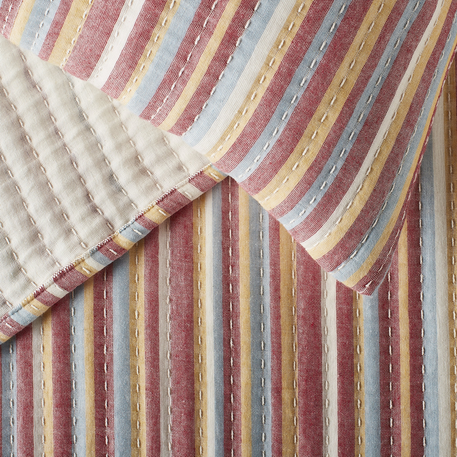 Lush Decor Tracy Stripe Kantha Pick Stitch Cotton Coverlet Set, King Quilt + 2 Shams