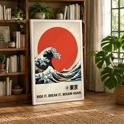 Tokyo Wave Rising Japandi - Wrapped Canvas