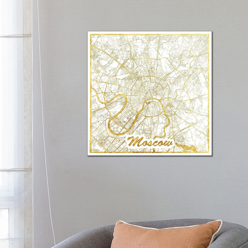 Moscow Leaf Urban Blueprint Map by Hubert Roguski - Wrapped Canvas Print, 66.04 cm H x 66.04 cm W x 3.175 cm D