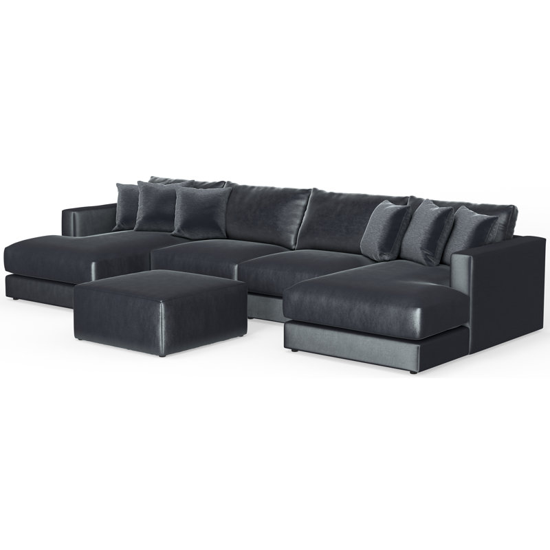 Nyrie 4-piece Modular Double Chaise Sectional And 1 Included Cocktail Ottoman, Blue/Gray Polyester