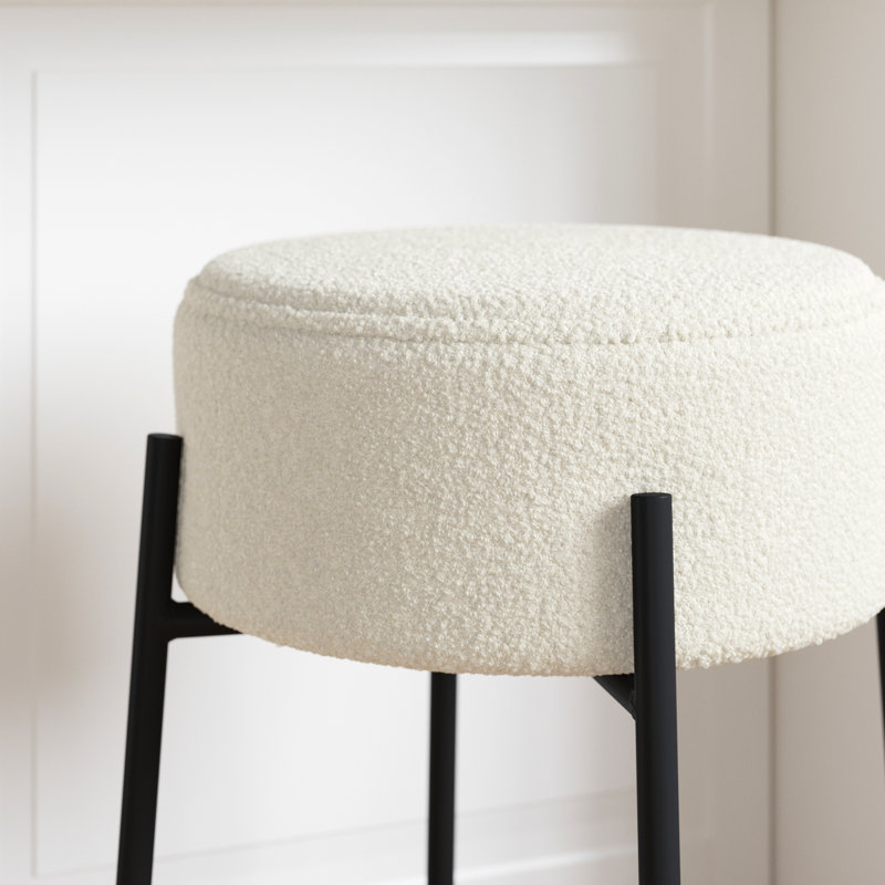 Upholstered Counter Stool with Metal Frame, Counter Stool (24" Seat Height), White Polyester/Matte Black Frame, 1