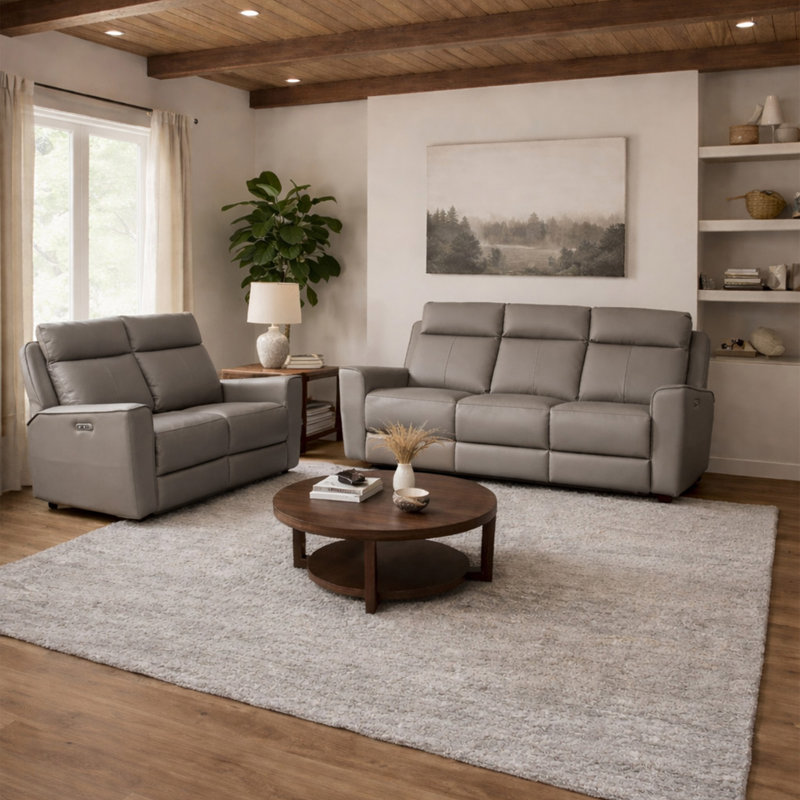 5 Seater Reclining Leather Sofa, Elephant