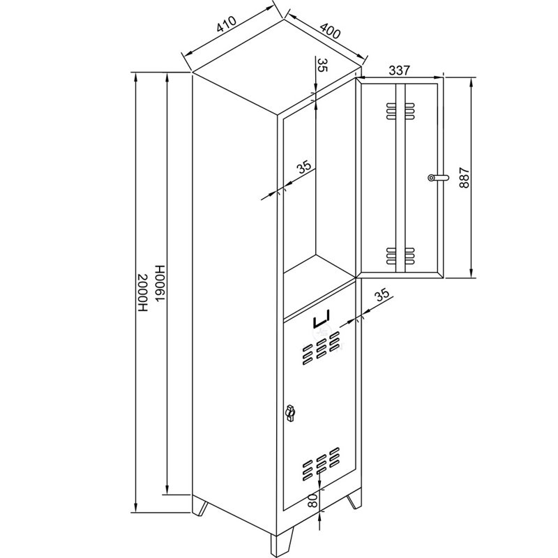 Armoire de rangement Locker, H 78,7 po x l 16,1 po x P 15,7 po, Noir