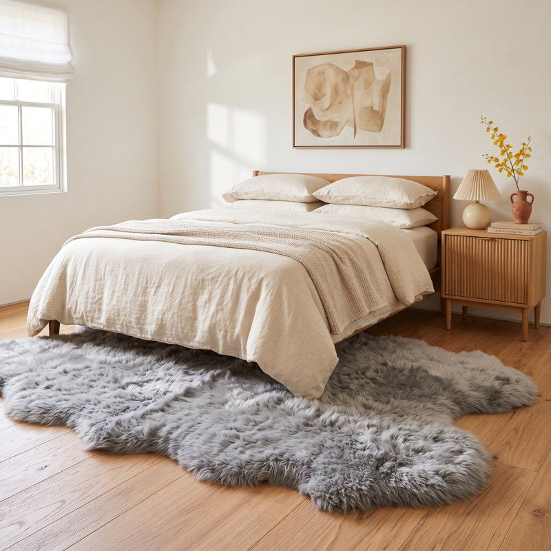 Elaiya Sheepskin Area Rug in Quicksilver, Novelty 3' x 5'