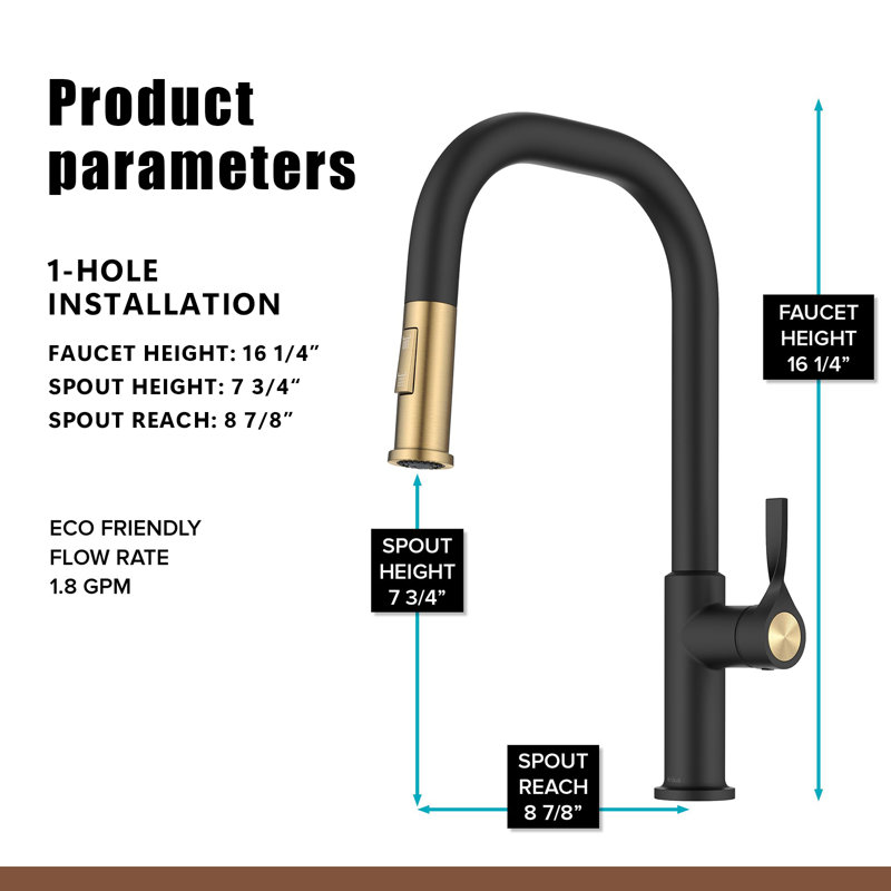 Pull-Down Kitchen Faucet With A 2-Function Sprayer, Pre-Installed Water Line And Installation Hardware