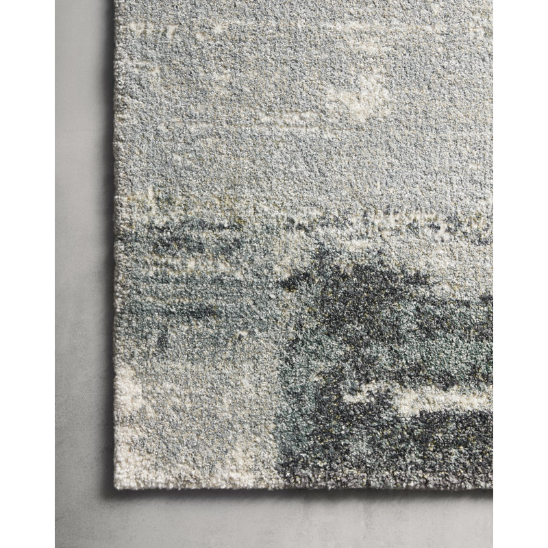 Tapis bleu ardoise abstrait Tergel, Rectangle 2 pi 7 po x 4 pi