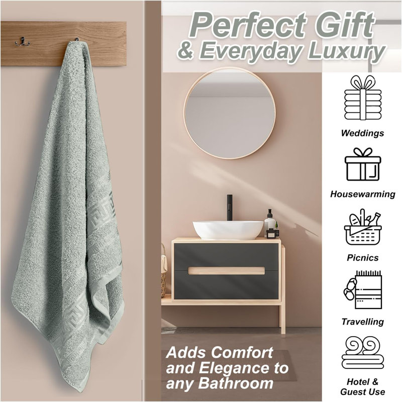 Premium Egyptian 100% Cotton Towels | Soft, Lightweight, Ultra-Absorbent Bathroom Towels for Daily Comfort, Silver