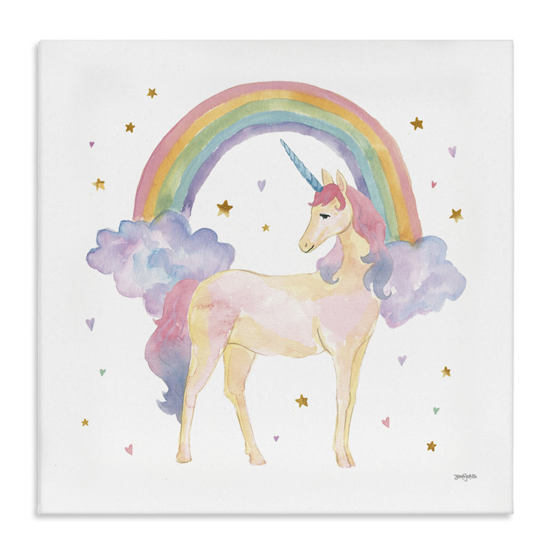 Aaryn, licorne mignonne, arc-en-ciel, aquarelle, enfants, H 24 po x l 24 po