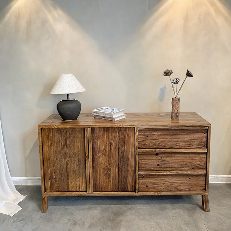 Armoire en bois massif de style Wabi-Sabi, H 30,7 po x l 55,1 po x P 17,7 po