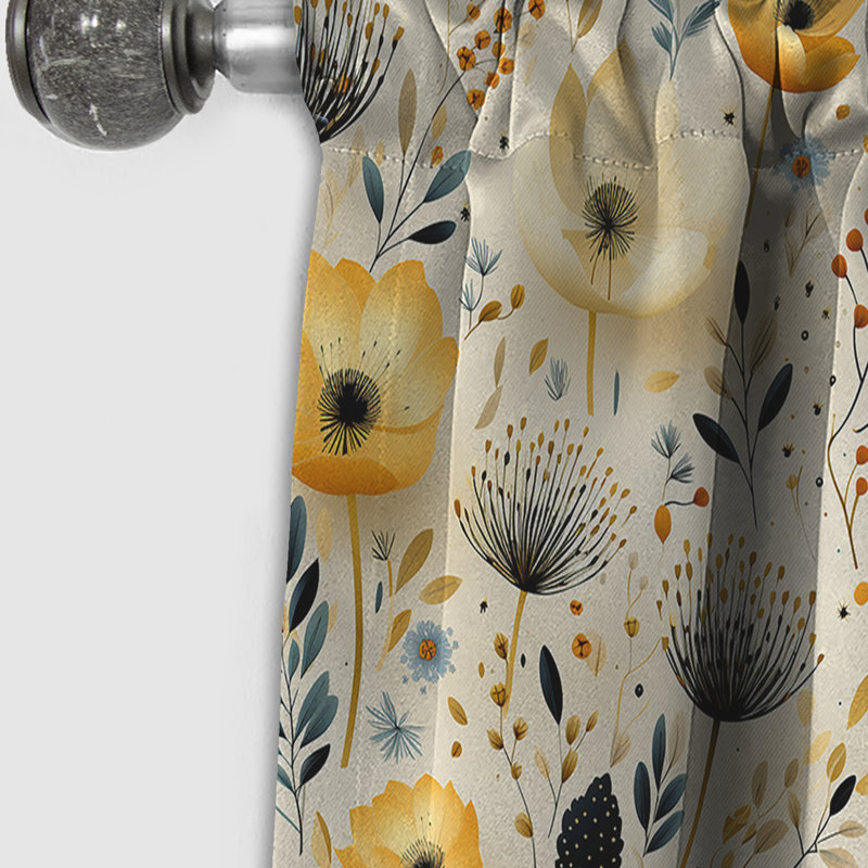 Neutre fleurs beiges à motif Boho I - rideau Boho - rideau occultant abstrait - 1 panneau, L 52 po x L 120 po