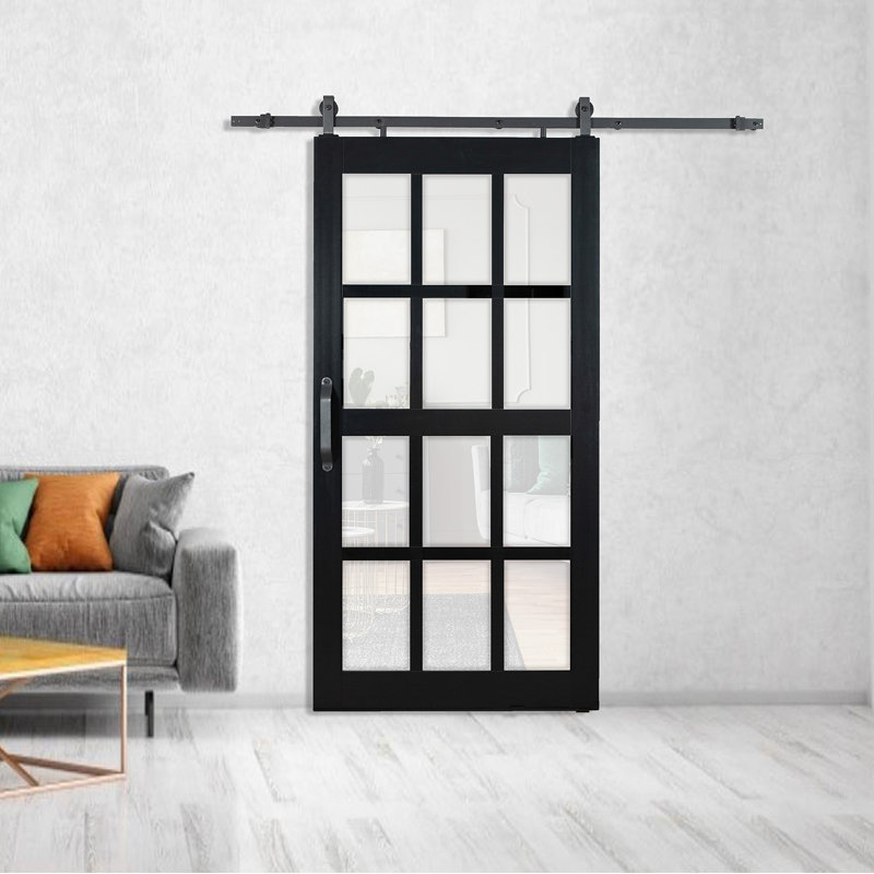  Porte de grange givrée 12 Lite 84 po avec quincaillerie d'installation Montana, 42 po x 84 po, Noir