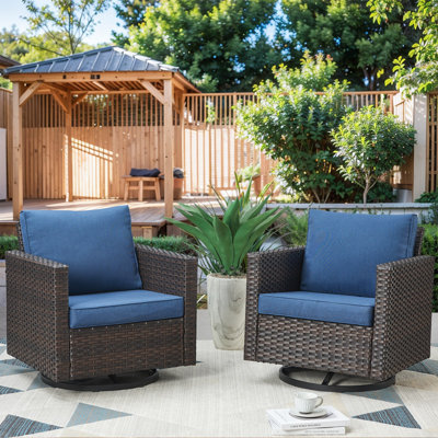 Kaelahni Outdoor Patio Wicker Swivel Glide Rocker Chair With Cushions (2-Pack)
