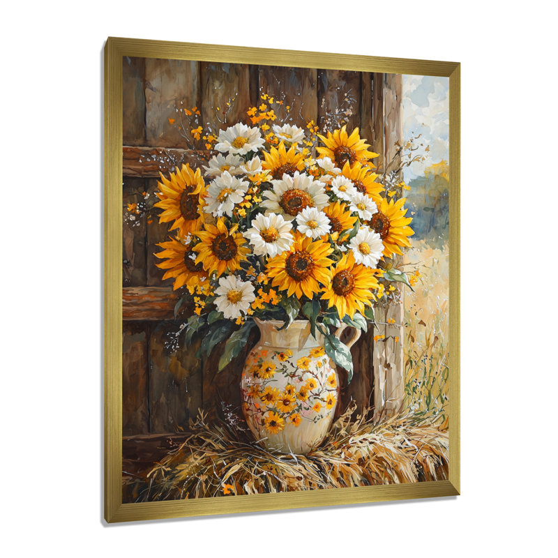 Donie - Floral Canvas Prints, H 40 po x l 30 po, Reproduction encadrée d'une seule photo, Doré