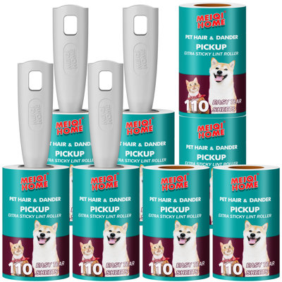 Extra-Sticky Pet Hair Lint Rollers, Mega Value Set With 4 Upgraded Handles, 8 Portable Rollers For Clothes, Furniture & Carpet, Dog & Cat Hair Removal (880 Sheets)