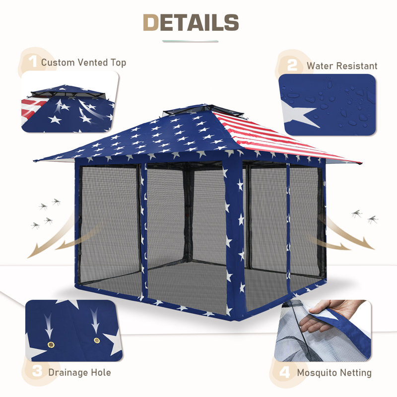 13 ft Brown Steel Patio Gazebo with Clear Roof