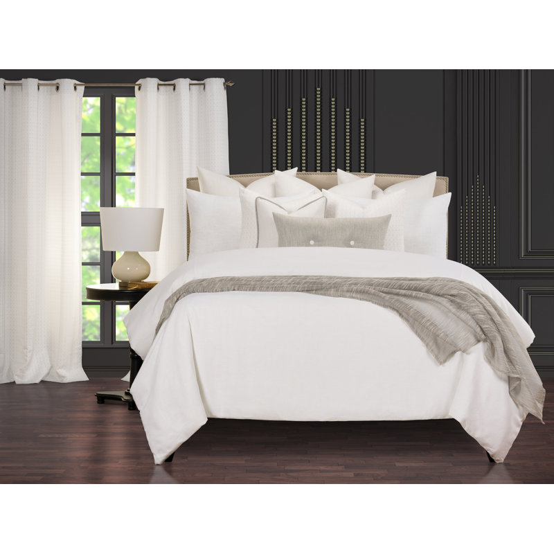 Linen Reversible Modern Farmhouse Duvet Cover & Insert Set, King Duvet Cover + 5 Shame + 4 Throw Pillows, White