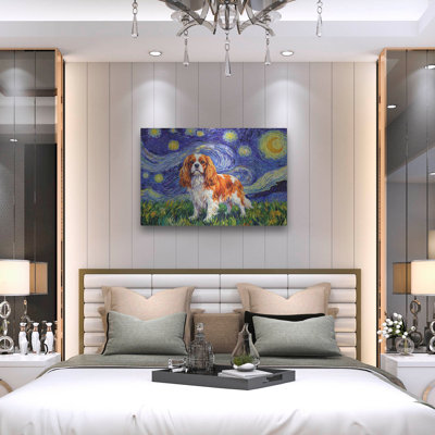  'Cavalier King Charles Spaniel Starry Night' by Rich Monet Metal Wall Art, 36" x 24"