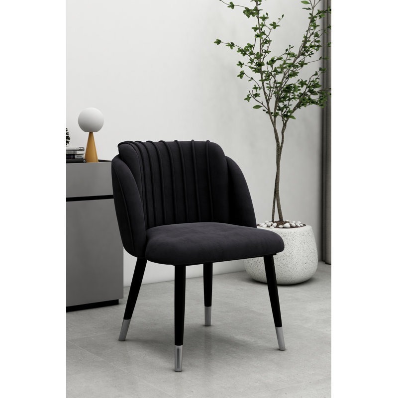 Inola 47.5cm H Velvet Upholstered Side Chair, Black, Black/Silver