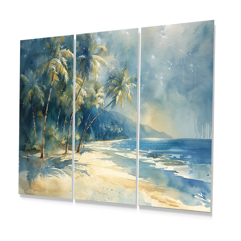 Ensemble de décorations murales bleu vert et palmiers Coastal Breeze III - Palmiers et palmiers, H 28 po x l 36 po x P 1 po
