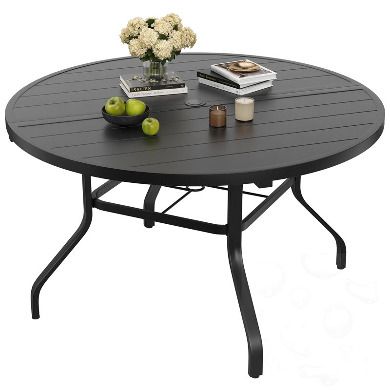 Round Outdoor Patio Dining Table With Umbrella Hole, Iron, 29" H x 47" W x 47" D