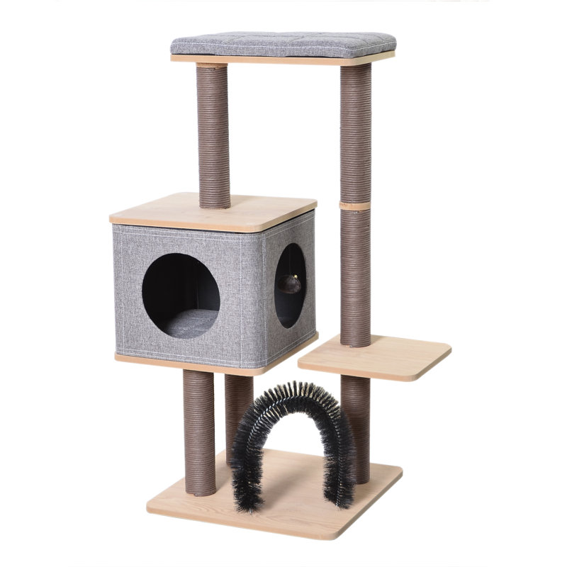 PetPals 42" Gray and Brown Plush Cat Tree with Condo