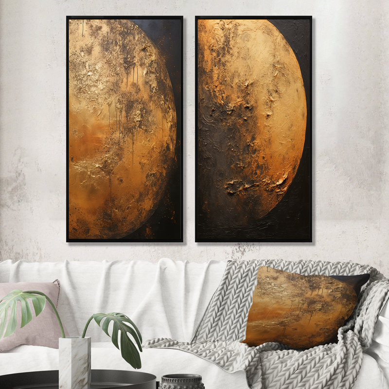 Bronze Moon Beam - ensemble de 2 impressions sur toile lune, Cadre noir, H 32 po x l 33 po