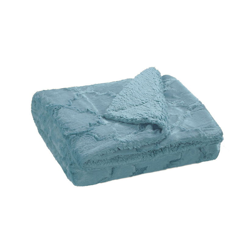 Jeté en fausse fourrure Ashley, Bleu argenté, L 60 po x L 50 po