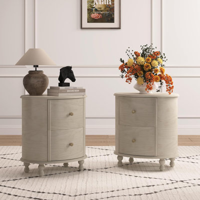 Solid Wood Oval Nightstand Set of 2, Modern Side Table