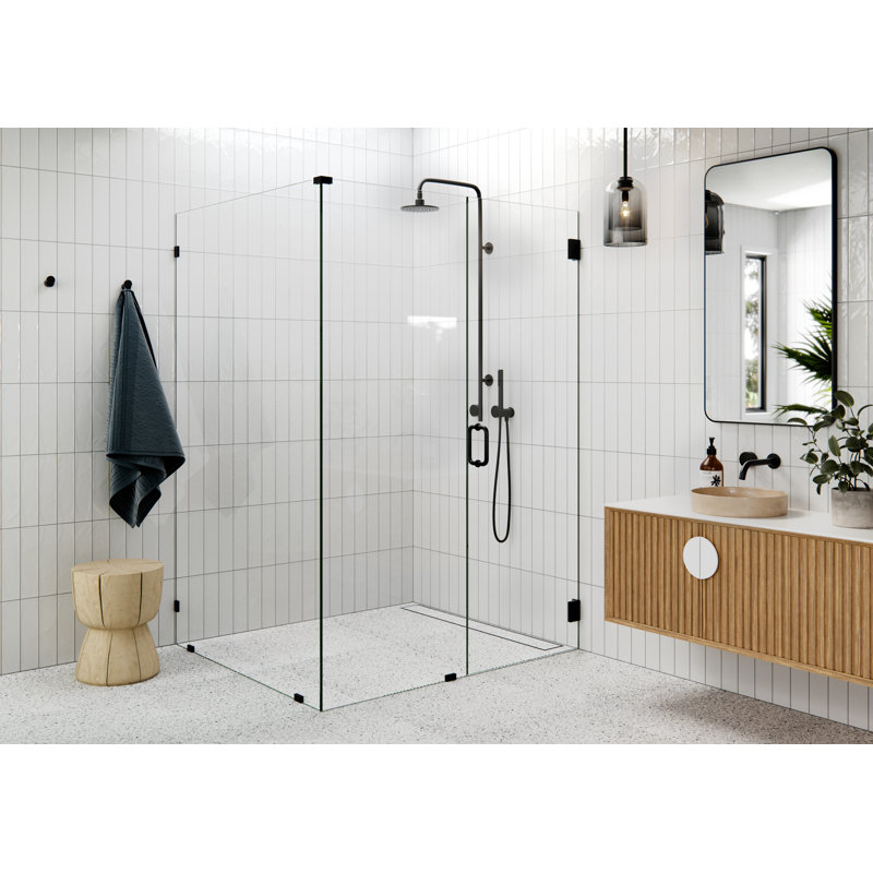 Illume 54 in. x 48.5 in. x 78 in. 90-degree Fully Frameless Wall Hinged Glass Shower Enclosure, Matte Black