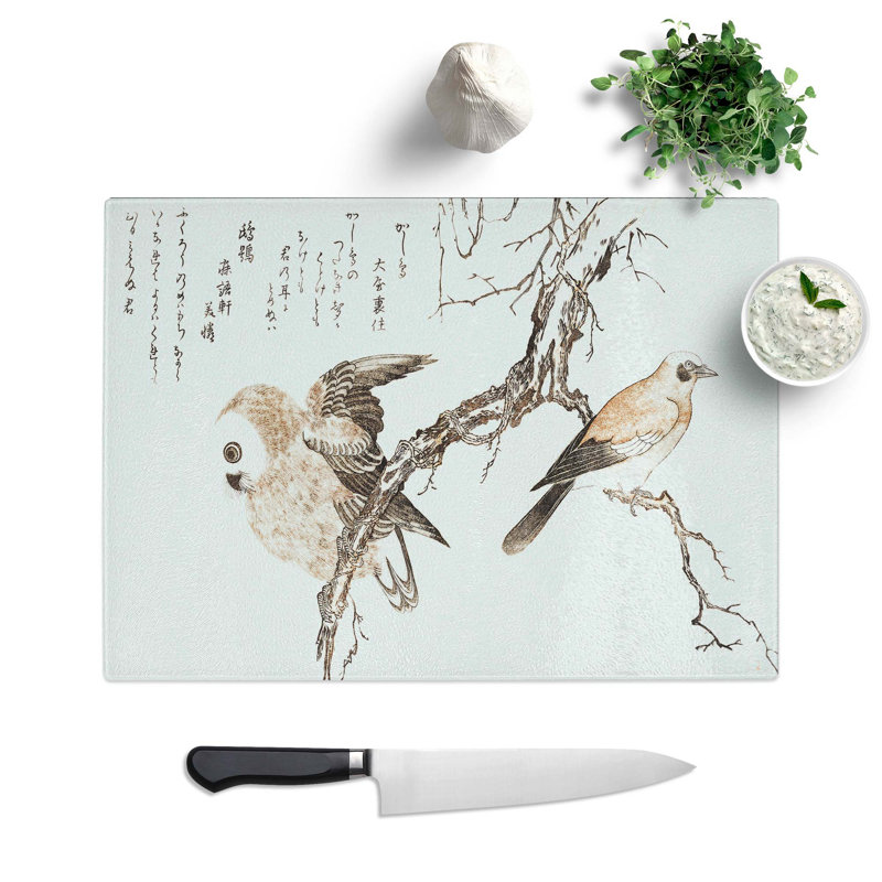 Tempered Glass Owl and Jay upon a Branch by Kitagawa Utamaro Chopping Board, 28.5 cm W x 20 cm L