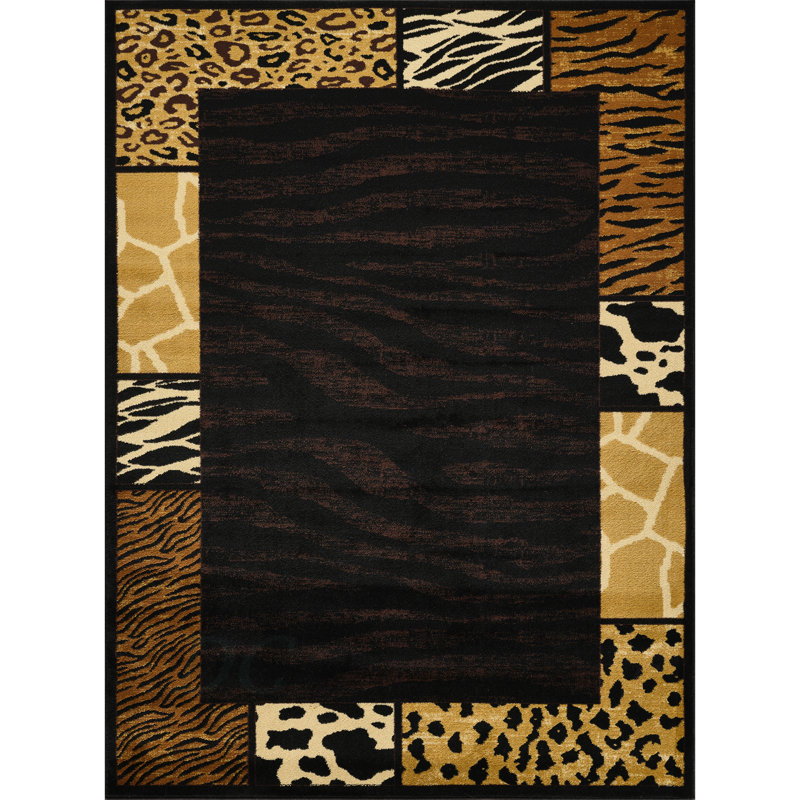 Tribes GC_YLS4013 Black 7 Ft. 10 In. X 10 Ft. 3 In. Animal Print Area Rug, Rectangle 7'10" x 10'3"