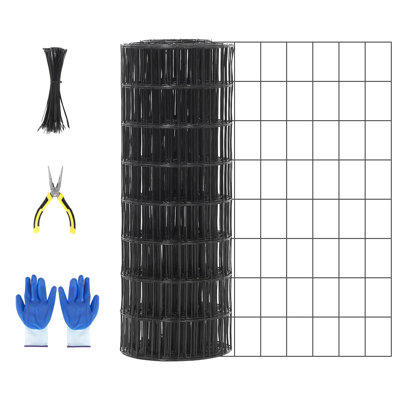 24" x 60' Black PVC-Coated Welded Wire Fence, 16 Gauge Galvanized Steel with 2" x 3" Mesh, Heavy-Duty Fencing Roll for Garden, Poultry & Animal Barrier with Cutting Pliers & 200 Clips