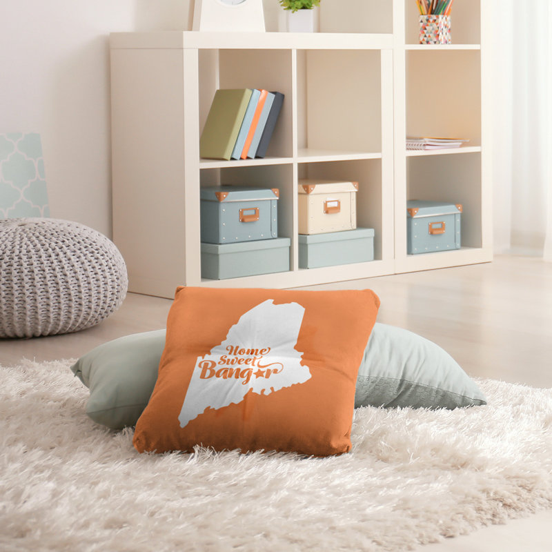 Reversible Throw Pillow, 26" H x 26" W, Orange, Bangor/Maine
