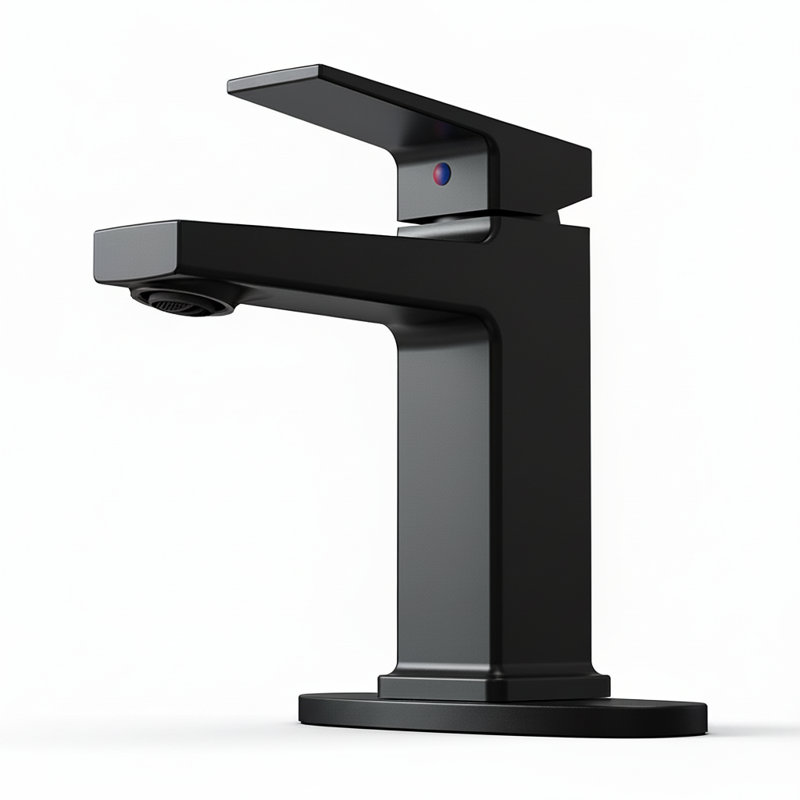 Modern Single-Handle Bathroom Faucet with Deck Plate, Matte Black