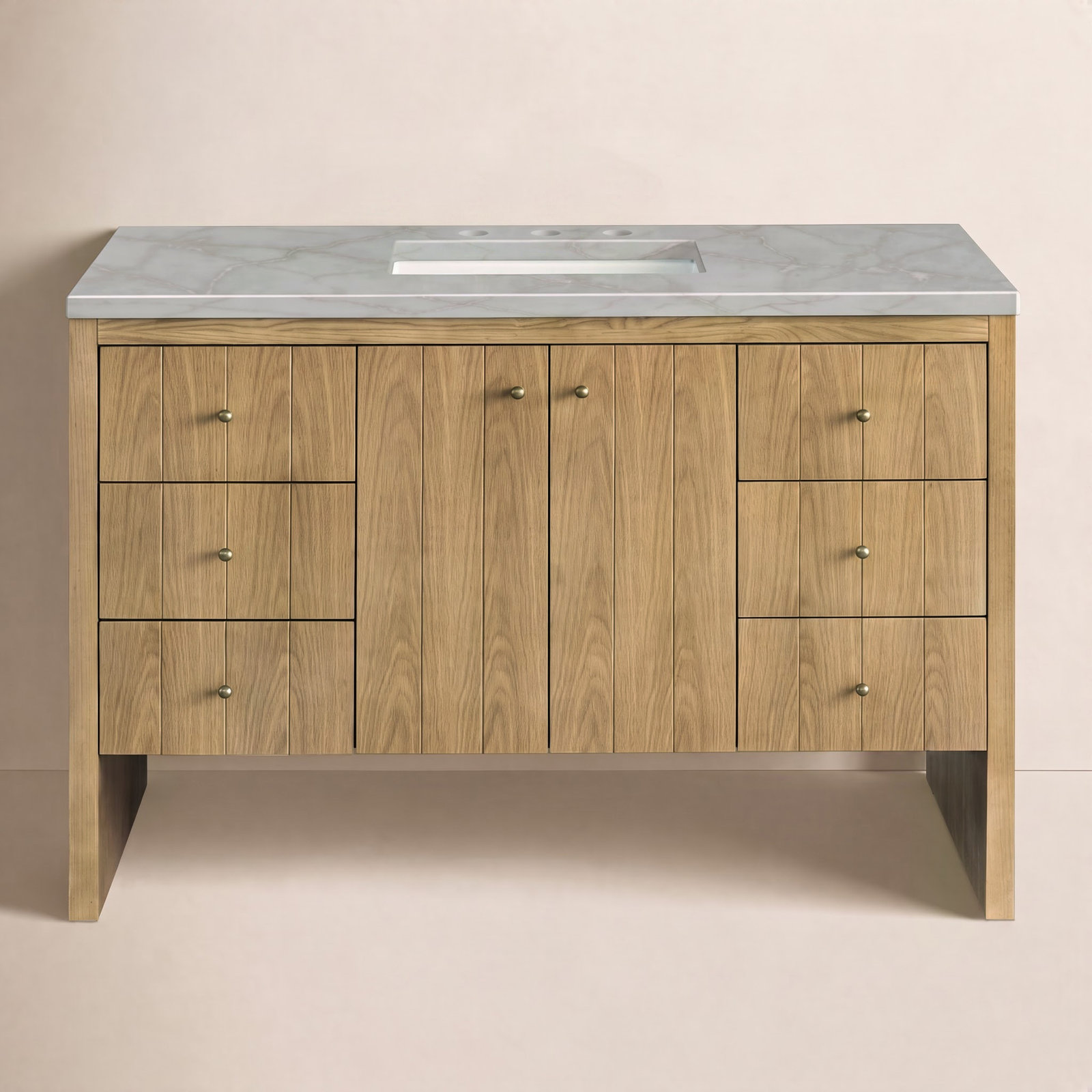 Hudson 48 " Single Bathroom Vanity, Light Natural Oak, Victorian Silver, 8" Widespread