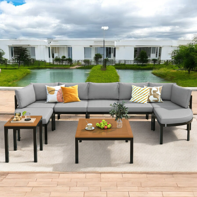 6-Person Sectional Seating Group With Cushions, Grey
