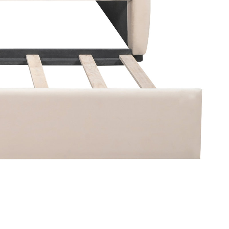 Keval Full Size Upholstered Daybed with Trundle, Beige