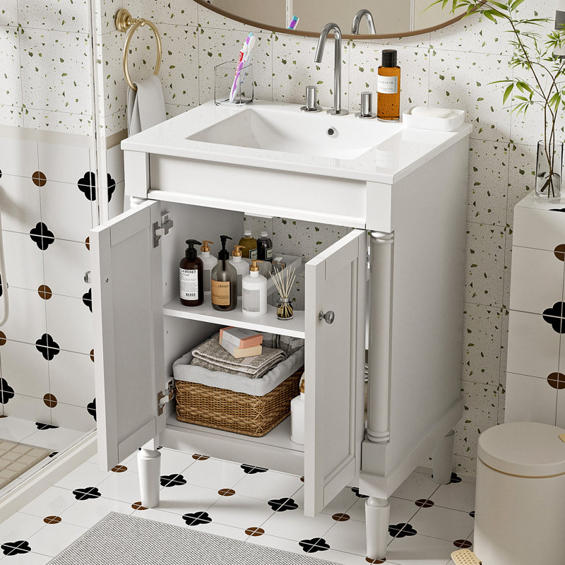 Meuble-lavabo 24 po avec lavabo en céramique, Blanc