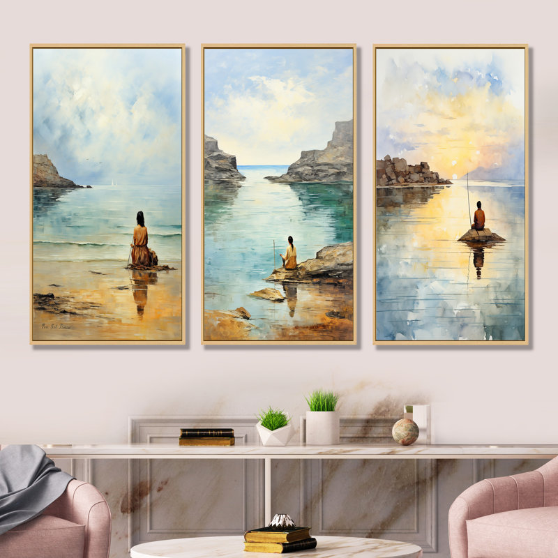 Ensemble de salon Meditation Serenity By The Sea I - Meditation Wall Art, Cadre flottant brun, H 28 po x l 36 po