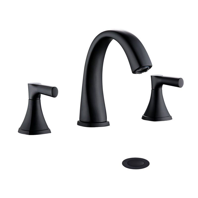 Robinet de meuble-lavabo à deux poignées à 3 trous avec drain, Noir mat
