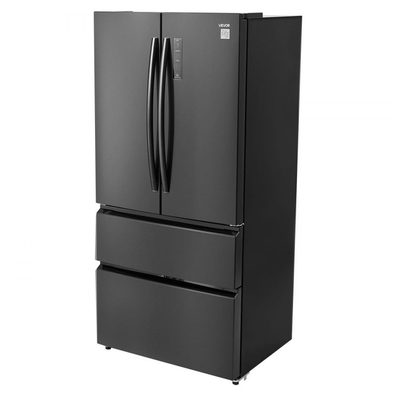 French Door Refrigerator, 18.9 Cu. Ft. Kitchen Fridge, Counter Depth French Refrigerator with LED Display and 4 Casters, Frost-Free Bottom Freezer Refrigerators for Home & Commercial Use, Black