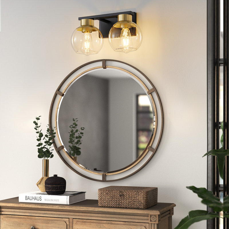 Geneva Dimmable Bathroom Vanity Light Fixtures, Matte Black/Gold, 2