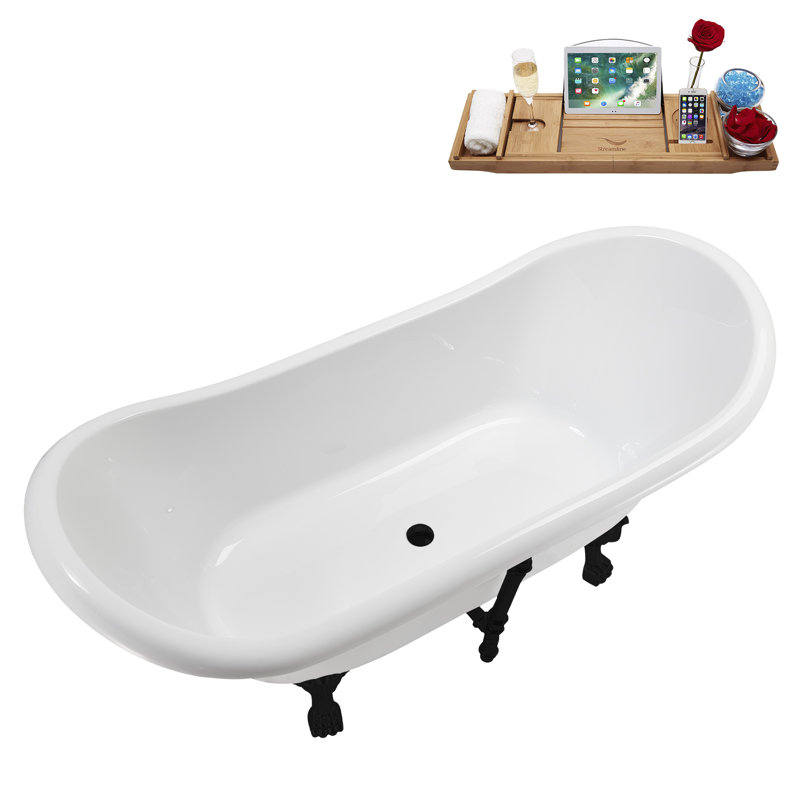 71" Streamline Clawfoot Tub,Tray,Drain and Clawfeet, Matte Black, Matte Black