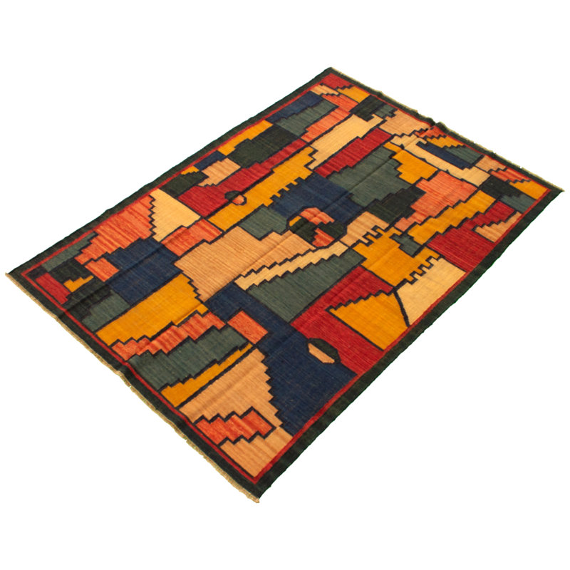 Tapis de bois one-of-kind-noué la new age anatolian bleu foncé/rouge foncé 6 pi x 8 pi aire de laine 10 po