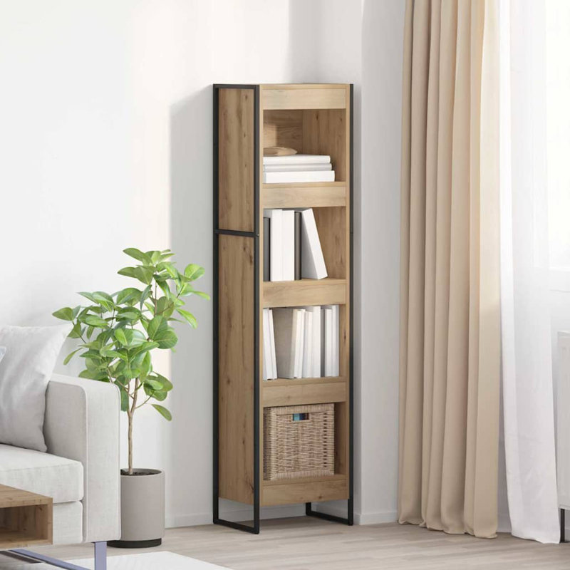 Steel Book Cabinet Bookcase, (4 Shelves) 155cm. H x 40cm. W x 30cm. D, Artisian Oak