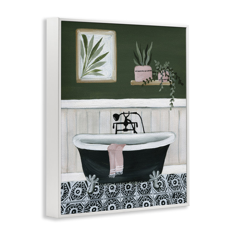 Scène de salle de bain verte, art giclée par Yvette St. Amant, Giclée encadrée blanc bord de mer, H 20 po x l 16 po