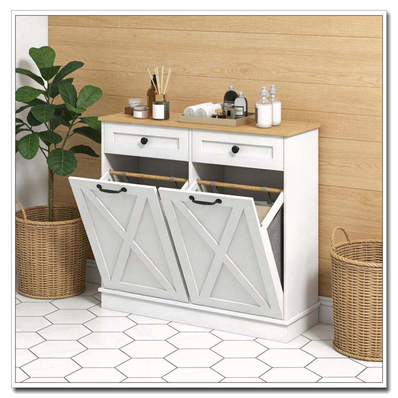 Tilt-Out Laundry Hamper Cabinet with Removable Baskets